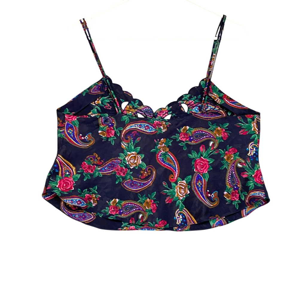 Vintage Victoria‎ Secrets Cami Top Paisley Floral Scalloped Sleeveless Blouse S